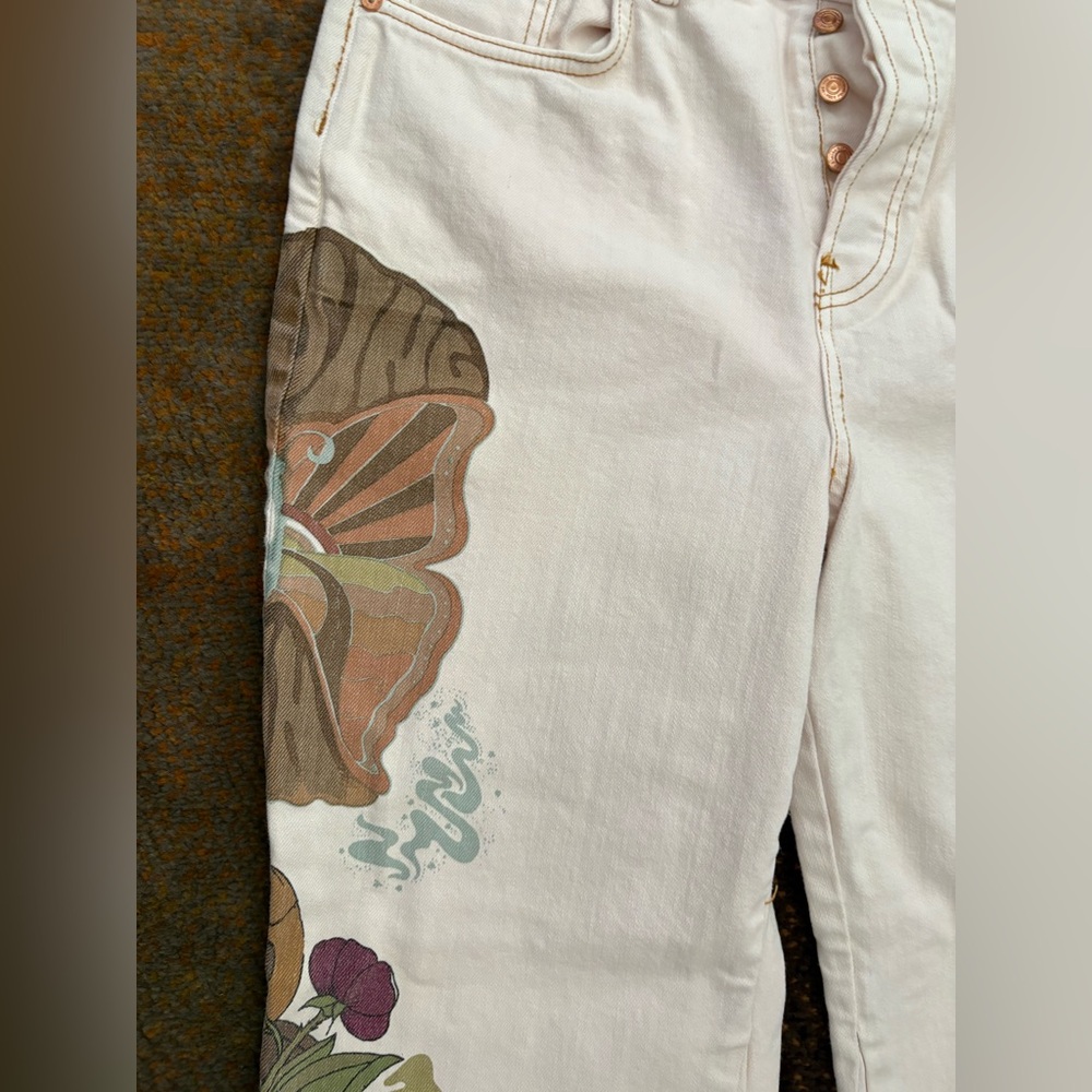 Free People Light Pink Floral Side-Print Flare Jeans - Picture 3 of 6